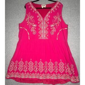 Savanna Jane women's dress pink floral embroidered midi boho lined v-neck 1X